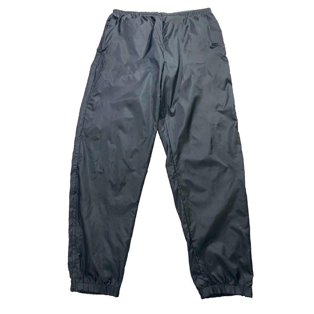 Vintage Nike Track Pants Mens XL Black Nylon Ankle Zip Black Tag 80s‎ 90s FLAW